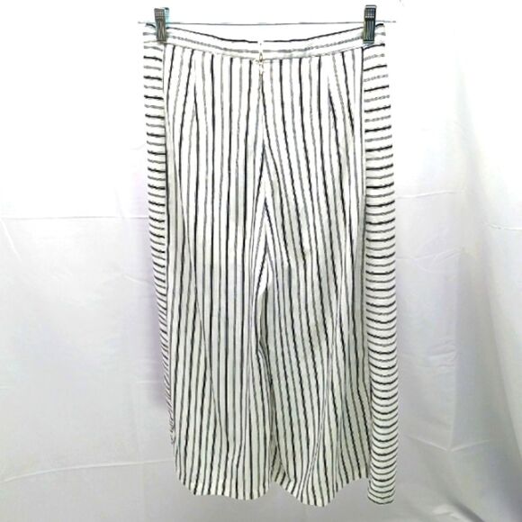 Doe & Rae Wide Leg Cropped Culotte Palazzo Striped Pants Black/White Womans Med - Picture 4 of 11